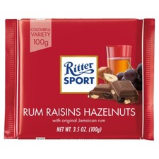 Ritter Sport Milk Chocolate Rum, Raisin & Hazelnuts 100g Packs of 1, 2 & 4