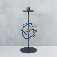 Vintage 1990s star armillary sphere zodiac celestial candle holder blue metal