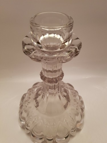 Vintage Large Fat Glass Candle Stick Holder Clear Thick Heavy Glass (A7) - Picture 2 of 12
