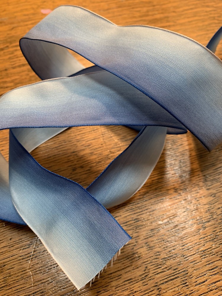 2 Yards - Vintage 1 3/8” French  Blue Ombré Wired Ribbon Ribbon~NOS