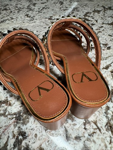 Valentino Garavani Rockstud Brown Leather Slide Sandals Size 38 - Picture 4 of 7
