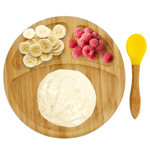 Acorn Baby Bamboo Toddler Plates with Spoon in Yellow - Baby Plates with Suction - Picture 6 of 8