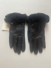 NWT UGG Black Shearling Shorty Trim Leather Gloves Black Women M/L Mismatch Sz