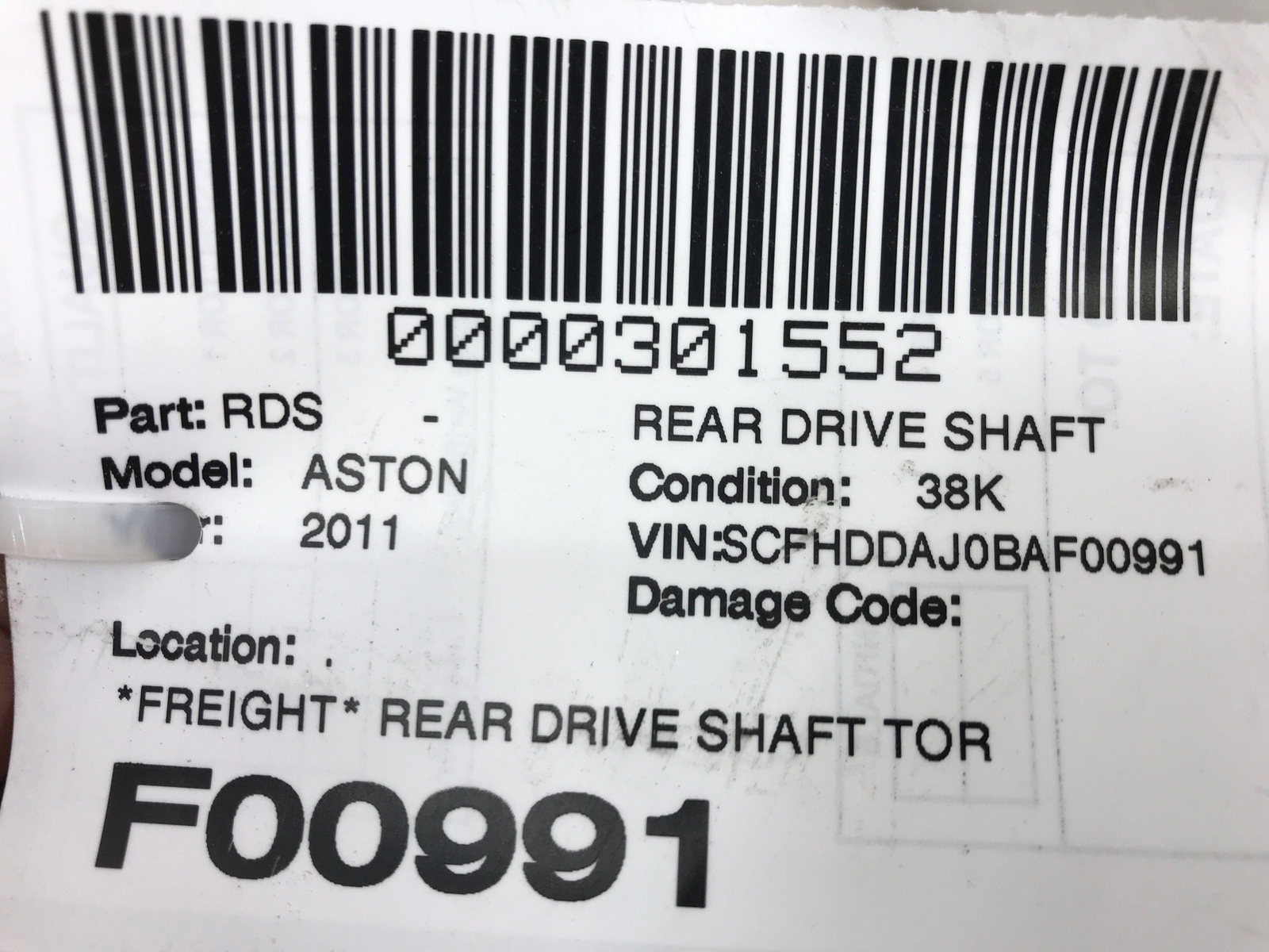 ASTON MARTIN RAPIDE REAR DRIVE SHAFT TORQUE TUBE OEM