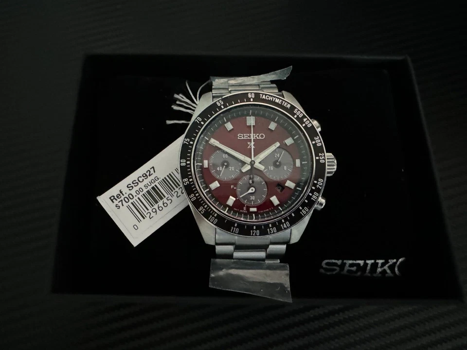 SEIKO PROSPEX Speedtimer Cronógrafo Solar Esfera Roja audaz SSC927-COMO NUEVO