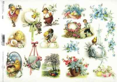 A/4 Reispapier für Decoupage, Scrapbooking Blatt - Frohe Ostern Mix