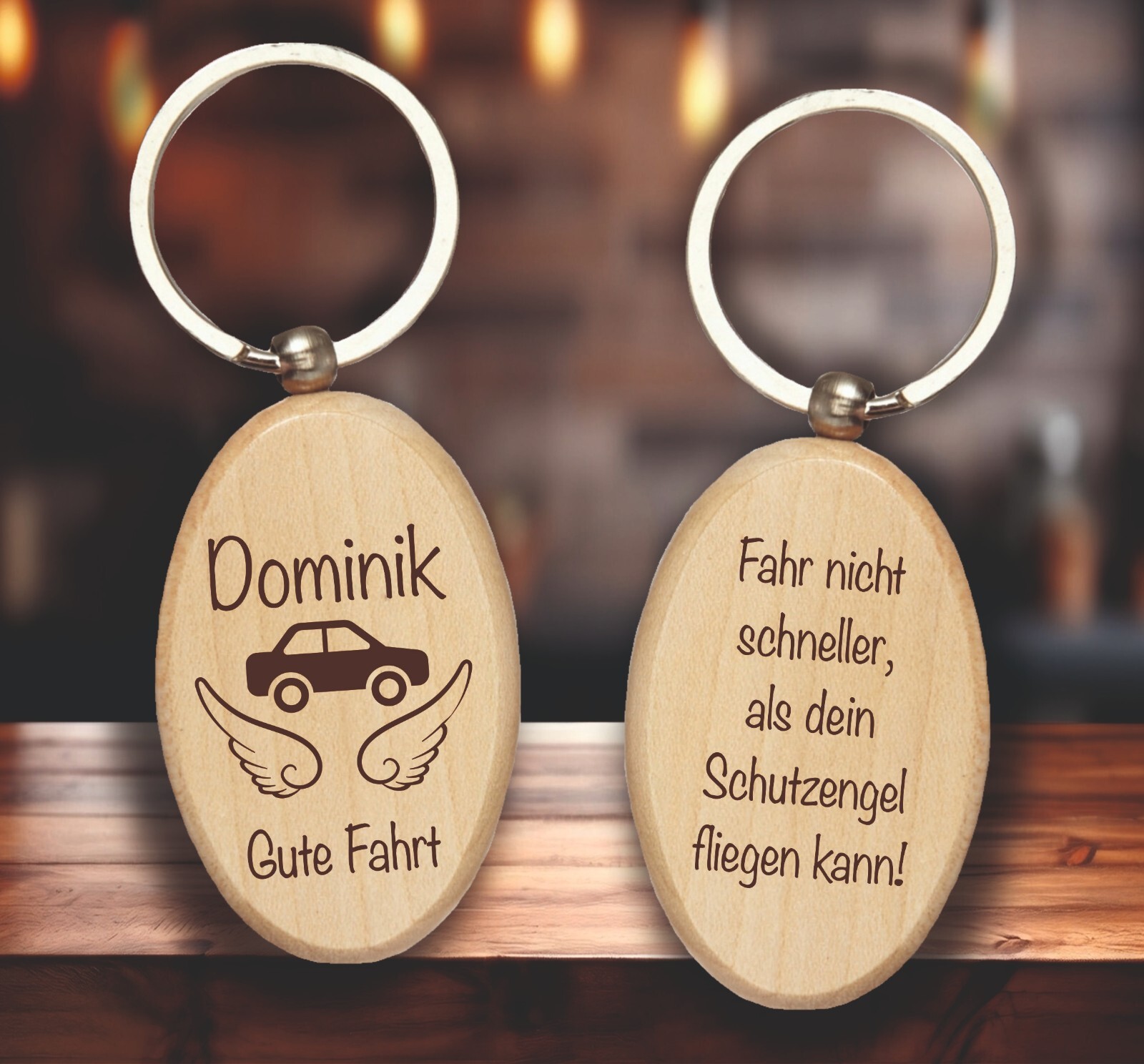 Schlüsselanhänger Holz Geschenk Führerschein Gute Fahrt Auto Gravur Bestanden