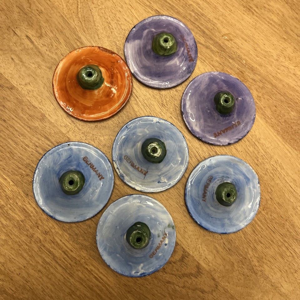 Vintage Pottery Tulips For Rain Chain or hanging planters Germany 7pc