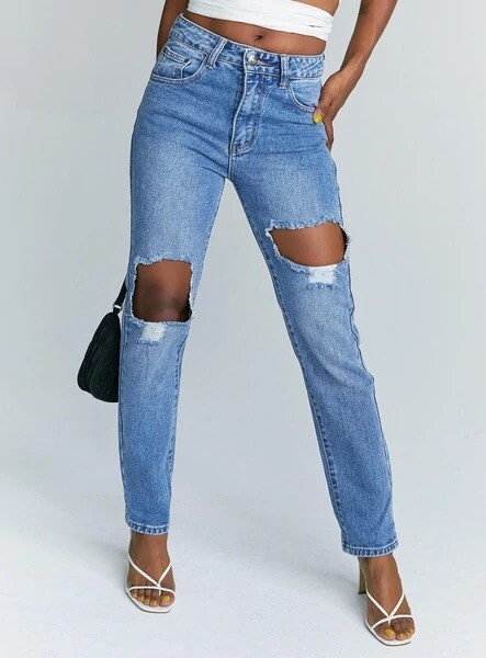 princess polly vinita ripped jeans mom straight denim blue size