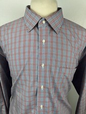Paul Fredrick Men s Blue Red Glen Check Non Iron Classic Fit Dress Shirt 18 X 37