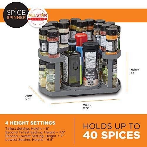 Spice Spinner Two Tiered Spice Organizer & Holder Rack Space Saver Dual Spin NEW - Picture 1 of 12