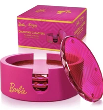 Barbie The Movie x Dragon Glassware 4 Coasters Pink Crystal Barware Holder NIB