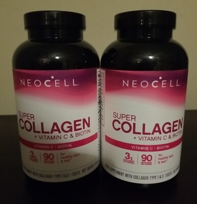 EXP 8/24 Lot Of 2 Neocell Super  Collagen + Vitamin C and Biotin 90 Servings