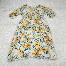 Gap Maternity Women's M Medium Ballon Sleeve Midi Dress Yellow Floral Boho
