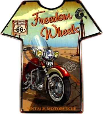 Blechschild T-Shirt Freedom Wheel Route66 Motorcycle Harley 41x37cm