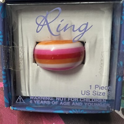 Vintage Bright Rainbow Color & Raspberry & Orange Lucite Band Ring Size 7