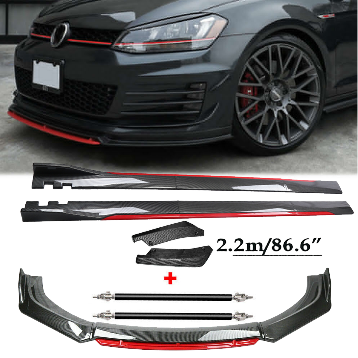 Front Lip Chin Bumper splitter Carbon Fiber Body Side Skirt For Volkswagen Rabbi