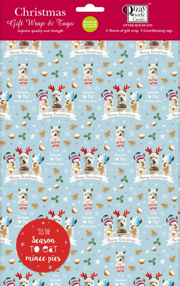 OTTER HOUSE Christmas Wrap & Tags - Llama Fun (5 Sheets & 5 Tags)
