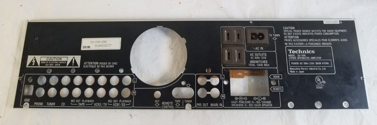 TECHNICS SU-V98 Stereo Integrated Amplifier BACK METAL COVER w