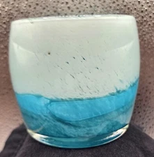 Handblown glass beach ocean inspired candle holder vessel dish planter bowl B338