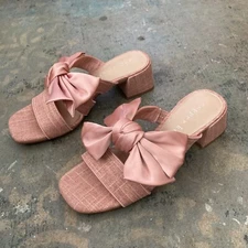 Copper Key Chunky Bow Mules Slides Slip On Pink Shoes Coquette 7.5 EUC
