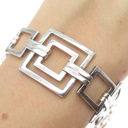 DOBBS 925 Sterlingsilber Vintage Modernist Quadrat Panel Gliederarmband 6,75"