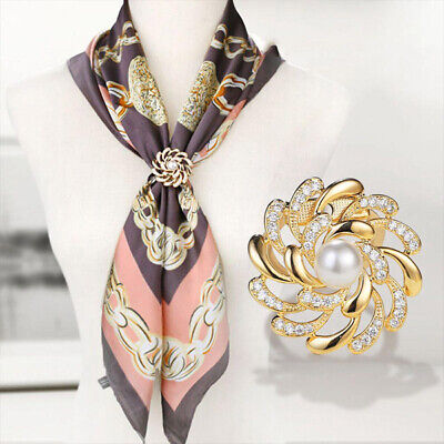 Women's Scarf Buckle Ring Clip Holder Crystal Flower Brooch Scarves Jewelry  Gift