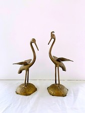 Lot de 2 statue figurine cigogne héron échassier en laiton XXe COLLECTION RARE