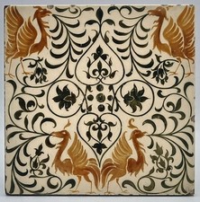 Arts & Crafts 8" Tile Hand Painted on Minton Hollins Blank by Shrigley and Hunt