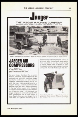 1970 Jaeger Machine Co. Air Compressors Columbus OH-Vintage trade ORIG. print ad