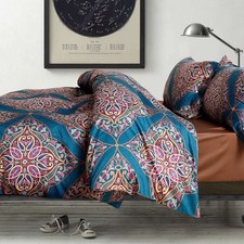 Damask Medallion Duvet Cover, Luxury Paisley Print Bedding Set, 400 Thread Co...