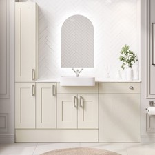 1800mm Traditional Combined Matt Beige Vanity tall Unit Marble-effect work top