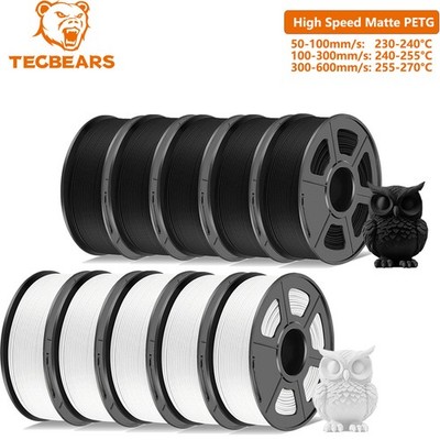 TECBEARS 10KG PETG High Speed Matte 600mm/s 3D Printer Filament Black&White