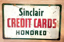 Vintage SINCLAIR CREDIT CARDS HONORED Gas Station SIGN - 23 x 14" - Double Sided