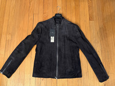 John Varvatos STAR USA Men's Suede Spectre James Bond Racer Jacket Marine Size L