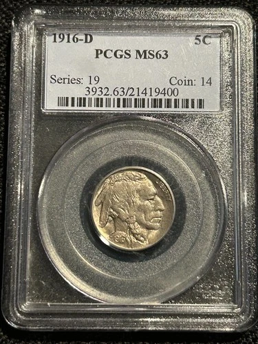 1916-D BUFFALO NICKEL PCGS MS 63 # 3932.63/21419400 WOW! NICE 110yr. Old. LOOK!