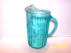 VTG ANCHOR HOCKING AQUAMARINE TAHITI BAMBOO GLASS PITCHER