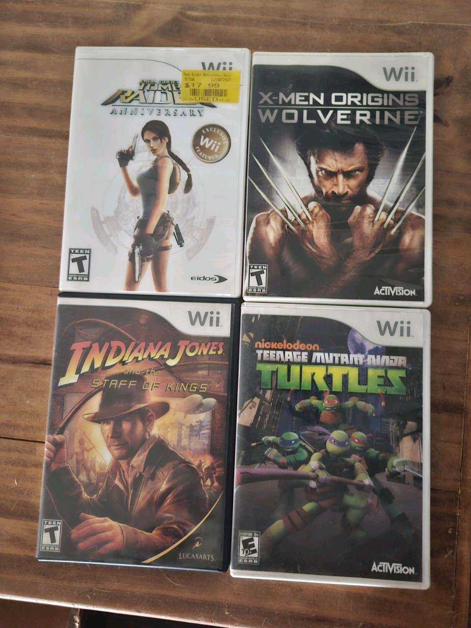 Nintendo Wii 4 Game Lot - Tomb Raider Wolverine Indiana Jones TMNT Tested Works