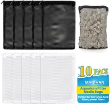 10PCS Reusable Aquarium Filter Media Bags, Zipper Fine Mesh Bags for Clean Tanks