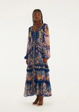 NWT FARM RIO Navy Blue Sea Garden Braid Details Maxi Dress Rare Size L