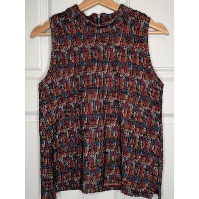 Anthropologie Akemi + Kin Artsy Textured Knit Mock Neck Top Colorful Boho Size S