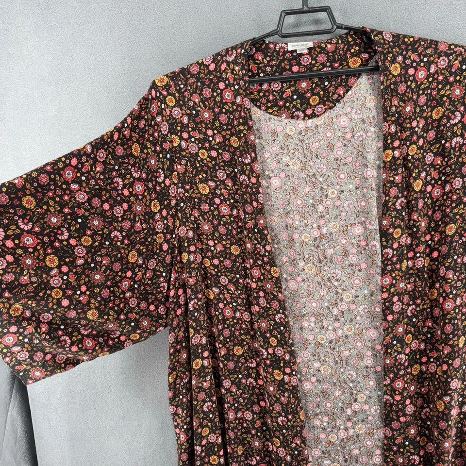 Avenue Viscosa Longline Frente Abierto Kimono Envoltura Floral Boho Mujer 30/32 Negro Foto 3 de 4