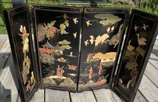 Four Panel Folding Table Top Screen Black Lac...