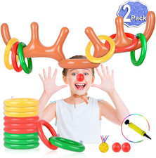Christmas Games for Family Party, 4 Pack Inflatable Reindeer Antler Ring Toss Ga