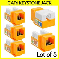 5 Pack RJ45 Cat6 Keystone Jack 8P8C Ethernet Connector 110 Punchdown Type Yellow