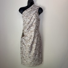 Eliza J One Shoulder Dress Size 6 Champagne Gold Lace Embellished Hoco Formal