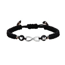 Heart Love Black Letter M Capital Name Initial Bracelets for Women Adjustable Br