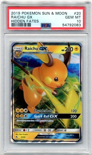 Pokemon Hidden Fates Raichu GX #20 PSA 10