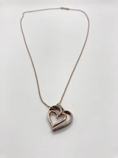 SUN 925 Sterling Silver Heart love Slide Charm Pendant 17” rose necklace 