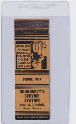 DOUGHERTY'S SERVICE STATION - 1940's matchcover - Reno, Nevada